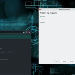 Okno "Kreator konfiguracji" z opcją wyboru typu migawki (RSYNC, BTRFS) i menu systemowym po lewej.
