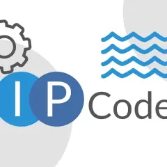 Grafika przedstawia koła zębate, litery "IP" w kołach oraz faliste linie symbolizujące wodę. Tekst "Code" obok. Co oznacza IP45?