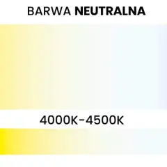 Gradient od ciepłej barwy światła 840 (żółtej) przez neutralną (białą) do zimnej (niebieskiej), z podziałem na zakresy temperatur barwowych w Kelvinach.
