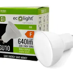 Żarówka LED GU10 8W ecolight, biała ciepła, 640lm. Czy 8W led ile to wat? To energooszczędne rozwiązanie.