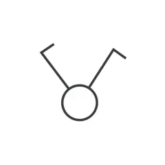 Symbol wyłącznika schodowego: okrąg z dwoma ramionami skierowanymi ku górze, przypominający literę "V" lub anteny.