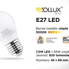 Żarówka LED Sollux E27 o ciepłej barwie 3000K, 7,5W, 620lm. Dowiedz się, jak działa żarówka, która tworzy atmosferę spokoju.
