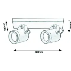 Rysunek techniczny kinkietu zewnętrznego z podanymi wymiarami: 300mm szerokości, 100mm wysokości i 160mm głębokości.