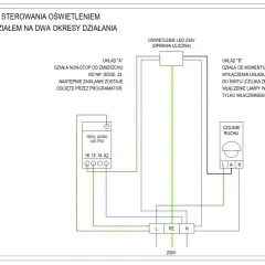 Schemat jak przerobić lampę z czujnikiem ruchu. Układ sterowania oświetleniem z dwoma okresami działania, wykorzystujący programator i czujnik ruchu.