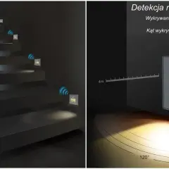 Inteligentny jaki czujnik ruchu na schody o zasięgu 4m i kącie detekcji 120° automatycznie oświetla drogę.