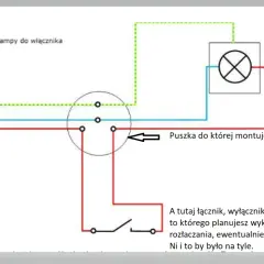 Schemat podłączenia lampy. Pokazuje, jak podłączyć włącznik schodowy jako zwykły, wykorzystując jego styki do rozłączania.