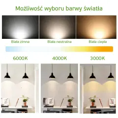 Porównanie barw światła: zimna biała (6000K), neutralna biała (4000K) i ciepła biała (3000K).