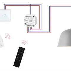 Schemat pokazuje, jak podłączyć ściemniacz do LED za pomocą pilota, telefonu lub włącznika.