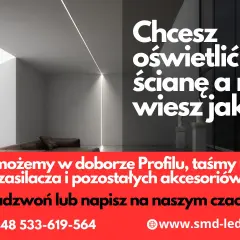 Nowoczesne oświetlenie ściany z taśmą LED. Pomożemy dobrać profil i szerokość taśmy LED. Zadzwoń!