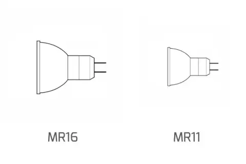 Różne rodzaje żarówek halogenowych: GU10, MR16, MR11 i G4.