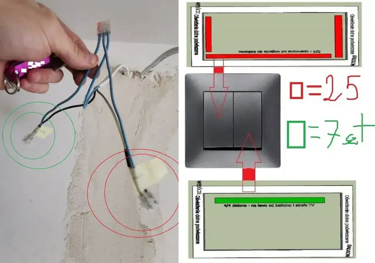 Instrukcja jak podłączyć halogen led: przewody zasilające i instalacja podwójnego włącznika.