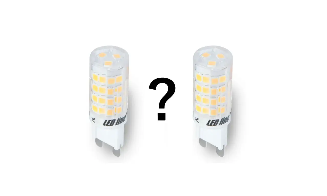 Dwie żarówki G9 12V LED obok znaku zapytania.
