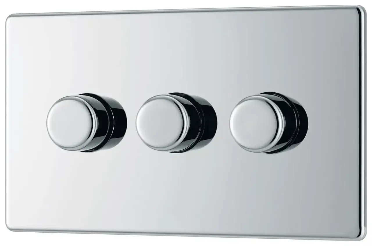 Elegancki panel z trzema pokrętłami do ściemniacza LED. Dowiedz się, jak podłączyć ściemniacz LED, aby stworzyć idealny nastrój.